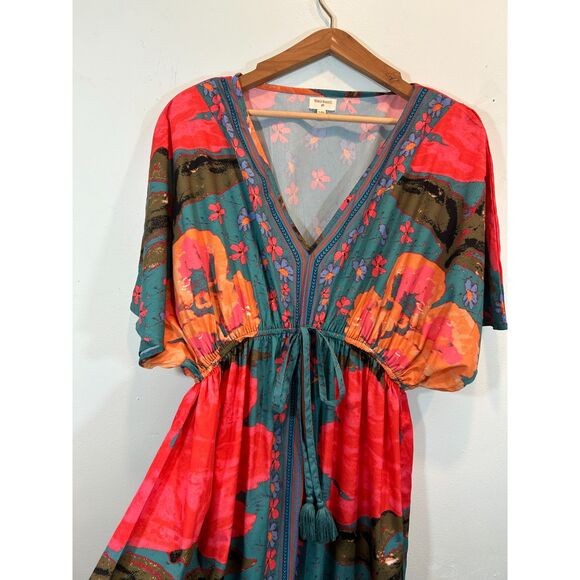 Cost Plus World Market Dresses & Skirts - WORLD MARKET Boho Floral Tie Empire Maxi Dress L/XL Satin Tropical Kaftan